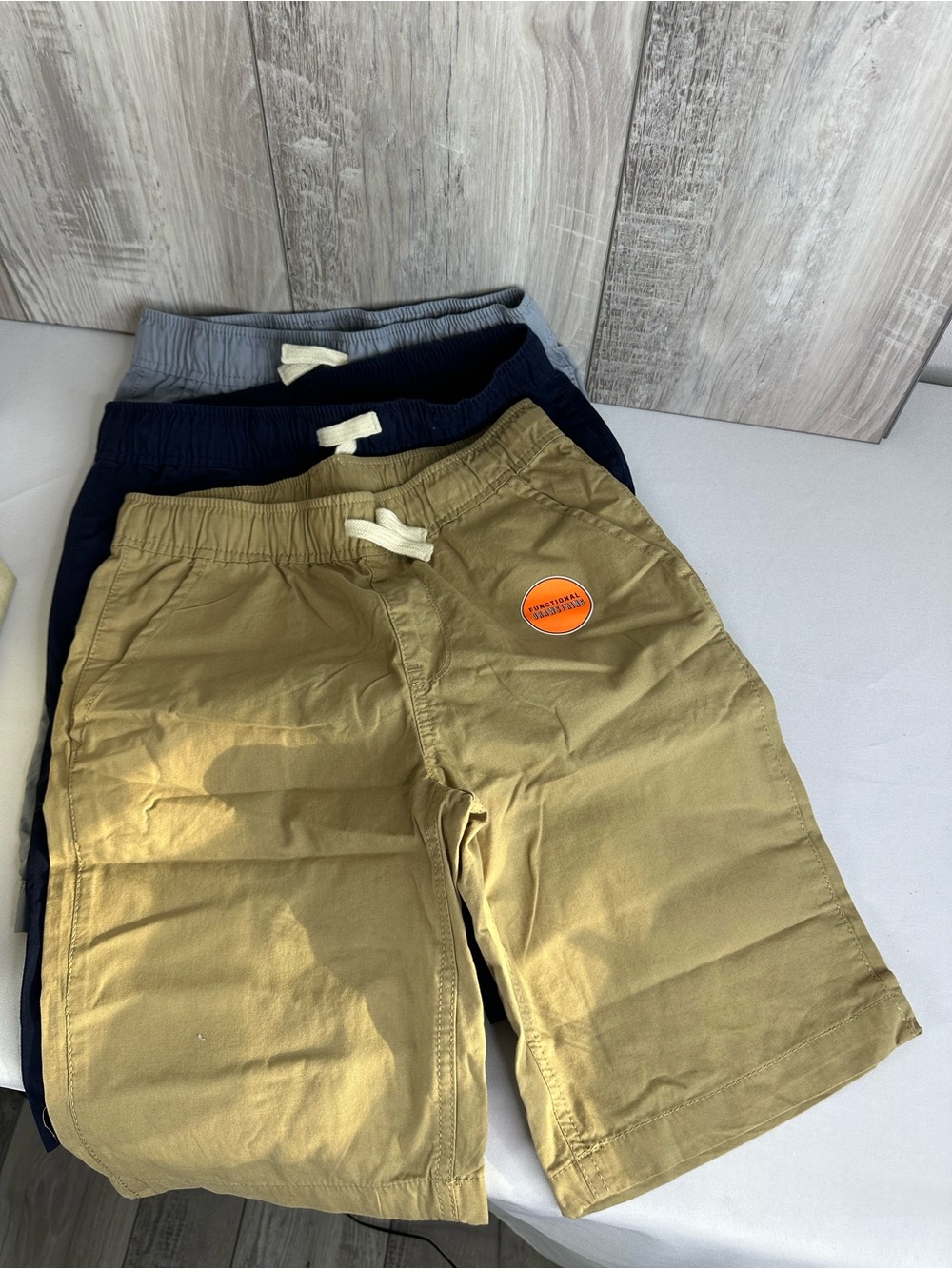 Boys 3-Pack Drawstring Shorts - Tan, Navy, Gray